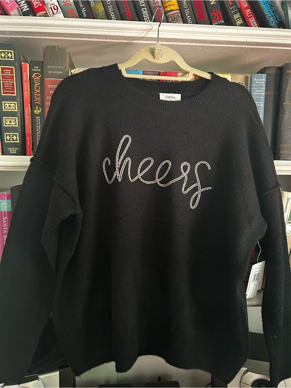 CeCe Black 'Cheers' Embroidered Crewneck Sweater